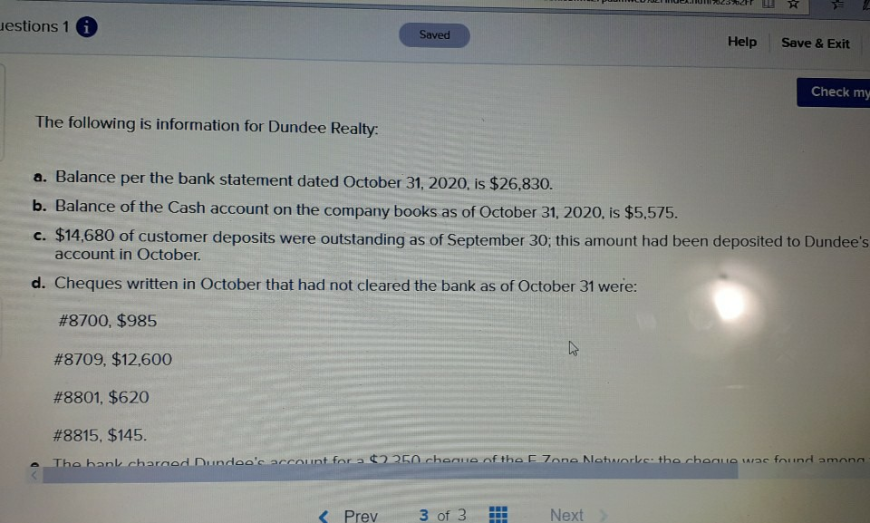 uestions 1 0 Saved Help Save & Exit Check my The