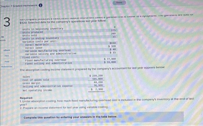  Saved Chapter 7 Graded Homework 3 78 Points 100 company ProCS