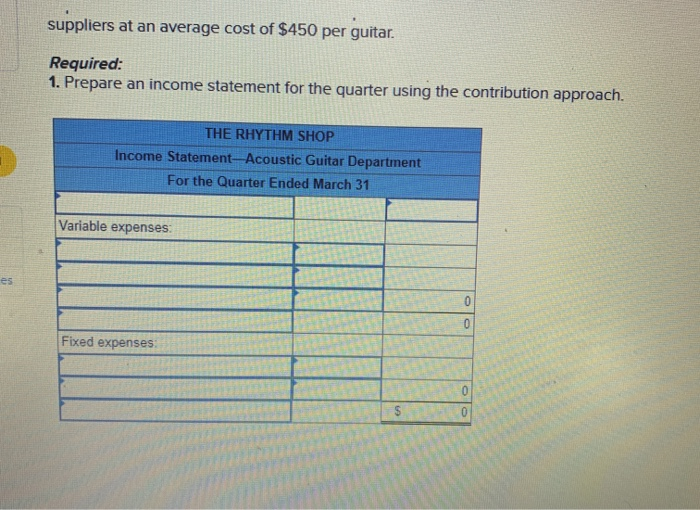 a large retailer of acoustic, electric, and bass guitars. An income statement