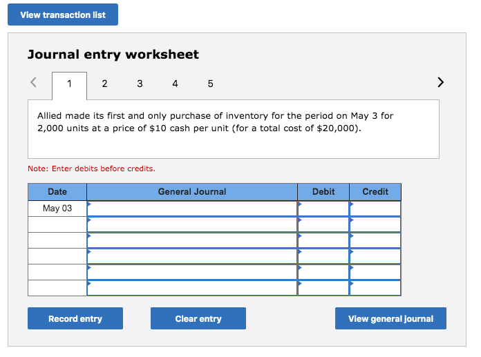  View transaction list Journal entry worksheet 2 3 4 5 Allied