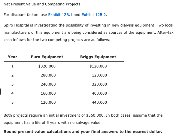  Net Present Value and Competing Projects For discount factors use Exhibit