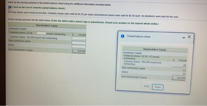  Solve for the missing amounts in the partial balance sheet using