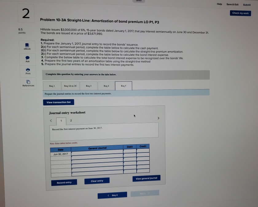 a price of $3,671.990. eBook Required: 1. Prepare the January 1, 2017,
