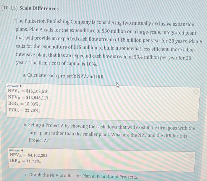  Please solve in excel 0-15) Scale Differences The Pinkerton Publishing Company