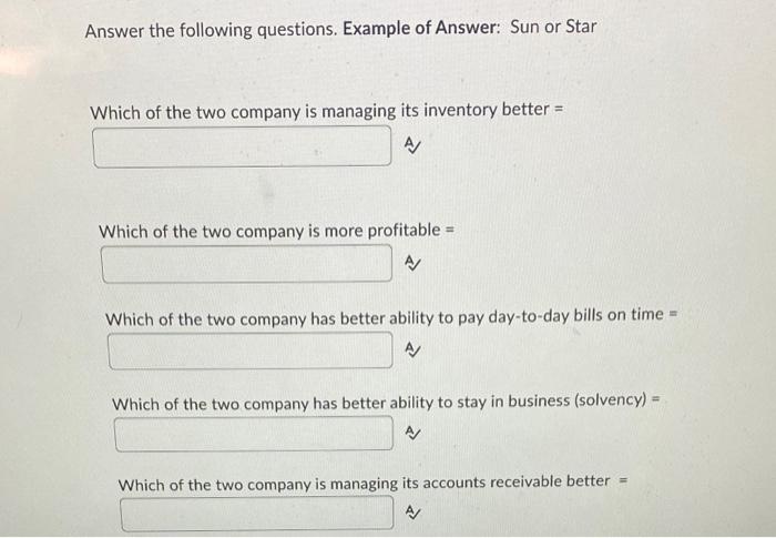 data from the Annual Report of Sun Company and Start Company. Both