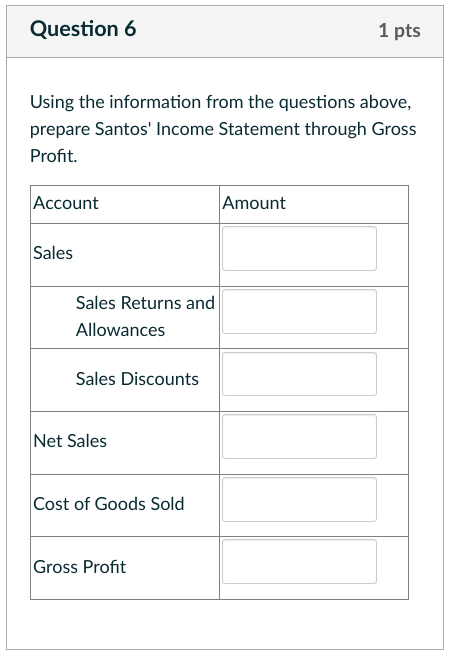  Question 6 Using the information from the questions above, prepare Santos'