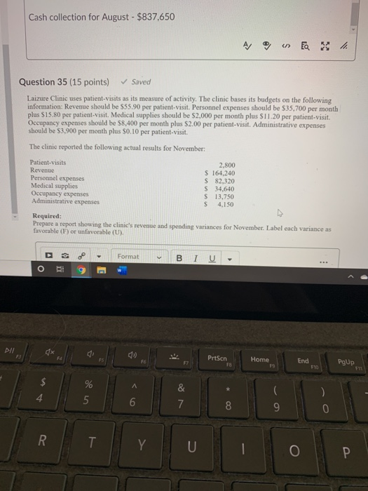  Cash collection for August - $837.650 A - E xh. Question
