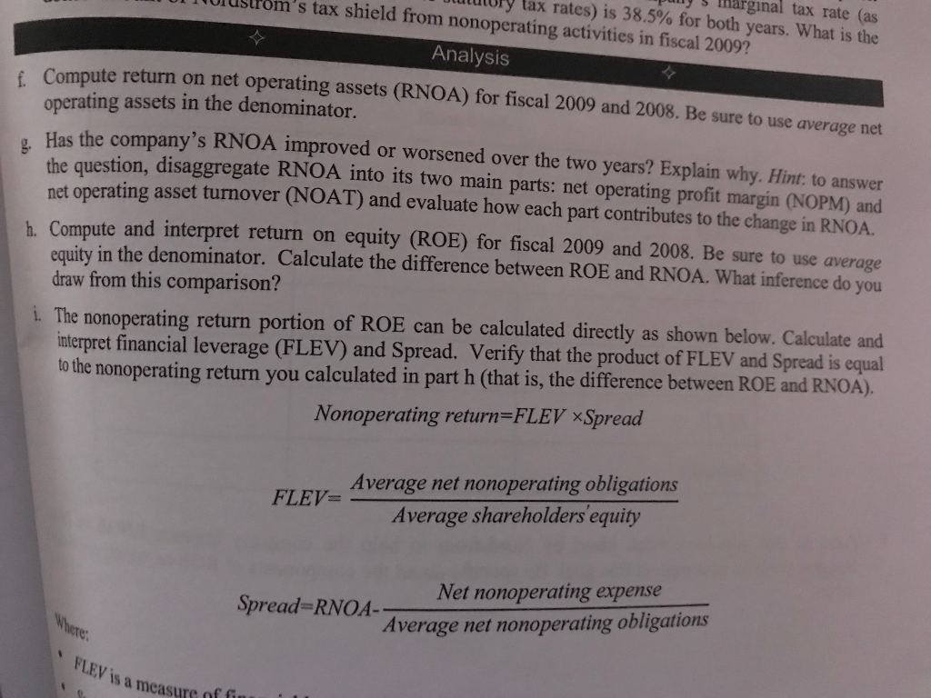 F. Compute return on net operating assets (RNOA) for fiscal year 2009