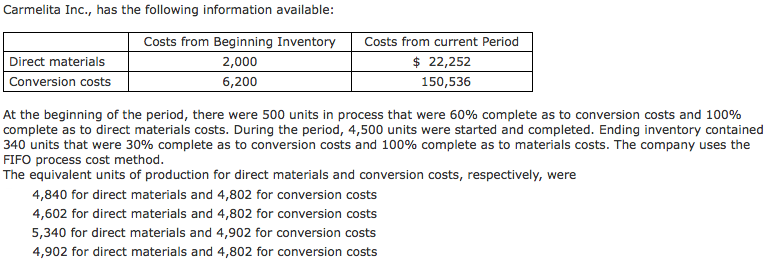  Please show the steps to solving this problem... Carmelita Inc., has