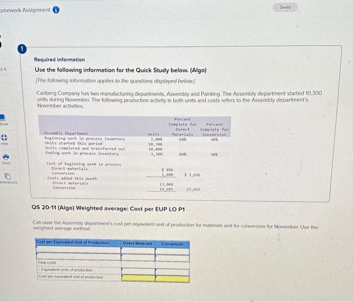  Required information Use the following information for the Quick Study below.