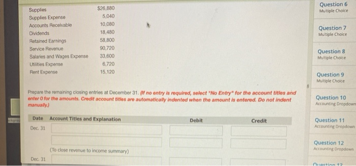 Question 6 Multiple Choice Question 7 Multiple Choice Supplies Supplies Exponse