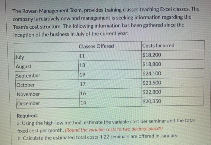  The Rowan Management Team, provides training classes teaching Excel classes. The