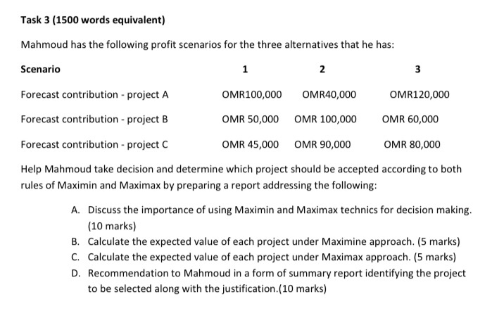 the question needs calculations to solve it Task 3 (1500 words equivalent)