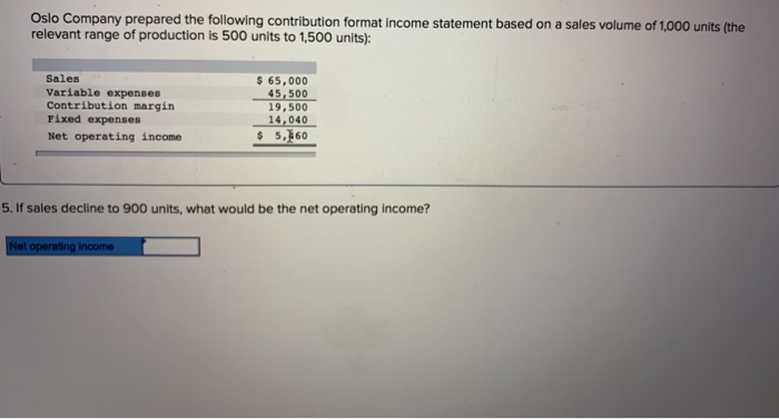  Oslo Company prepared the following contribution format income statement based on
