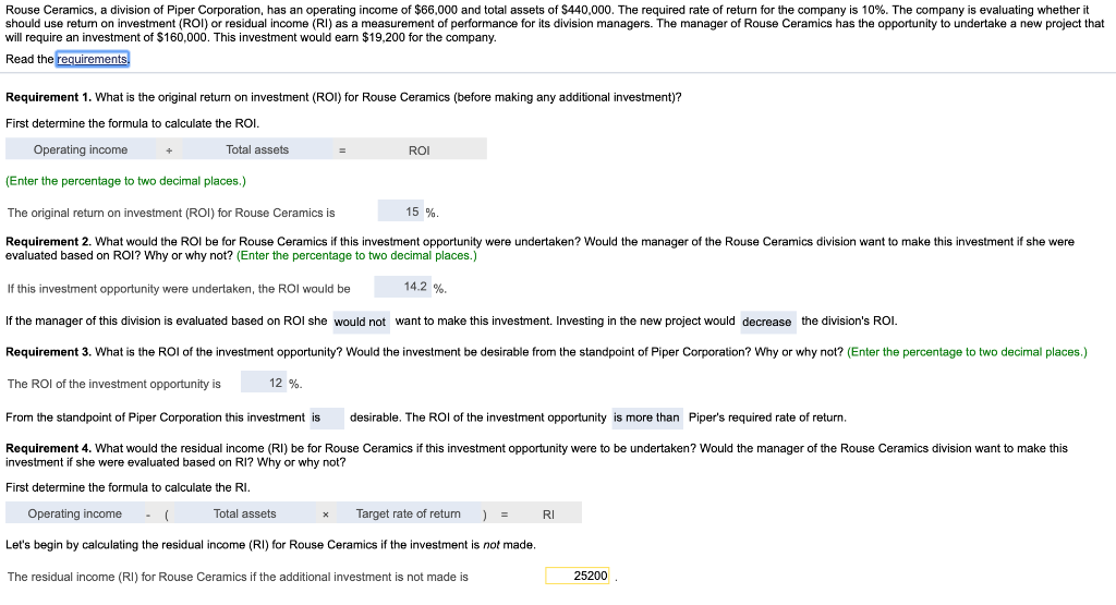 (ROI) for Rouse Ceramics (before making any additional investment)? 2. What would