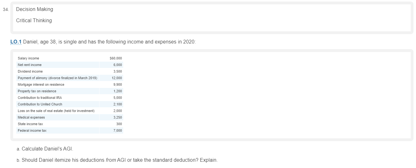 34 Decision Making Critical Thinking LO.1 Daniel, age 38, is single