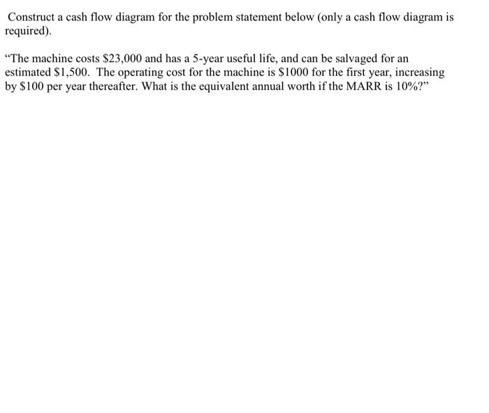  Construct a cash flow diagram for the problem statement below (only