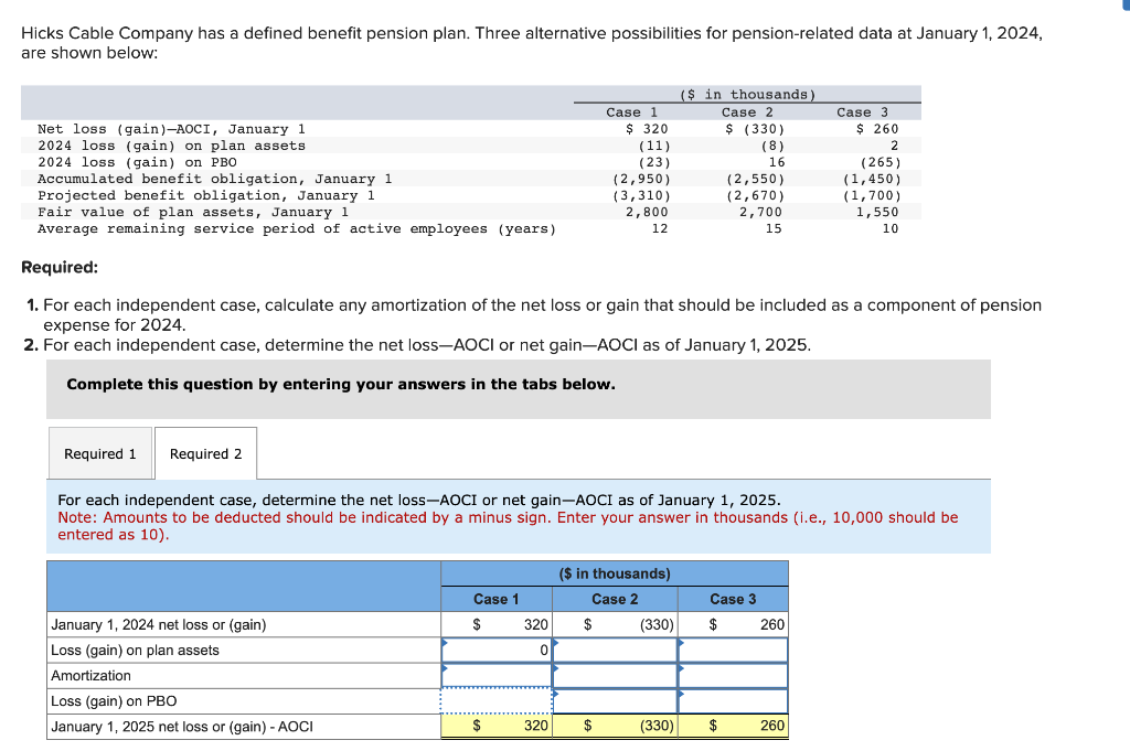Hicks Cable Company has a defined benefit pension plan. Three alternative
