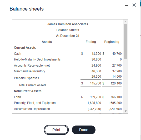 The firm provided the following comparative balance sheets and income statement. (Click