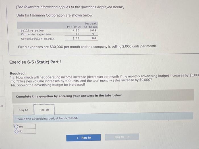 and Volume [LO6-4] [The following information applies to the questions displayed below.]