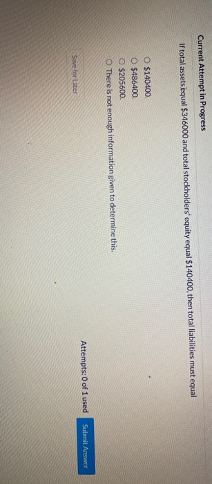  Current Attempt in Progress If total assets equal $346000 and total