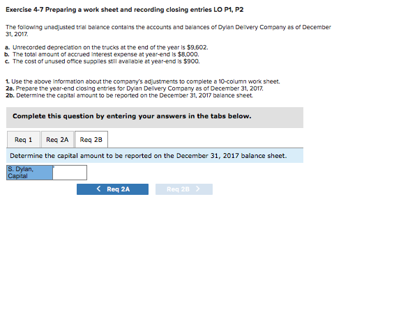 Exercise 47 Preparing a work sheet and recording closing entries Lo