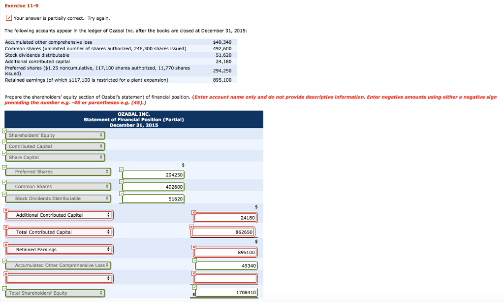 Exercise 11-9 Your answer is partially correct. Try again. The following