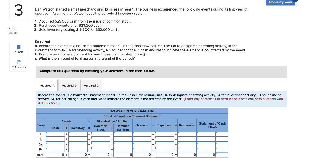 Check my work 3 Dan Watson started a small merchandising business