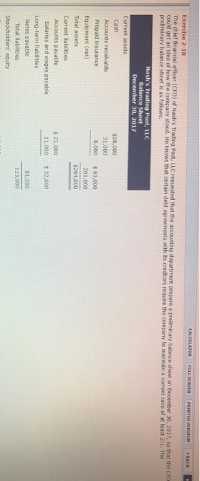  CALCULATOR FULL SCREEN PRINTER VERSION 1BACK Exercise 2-10 The chief financial