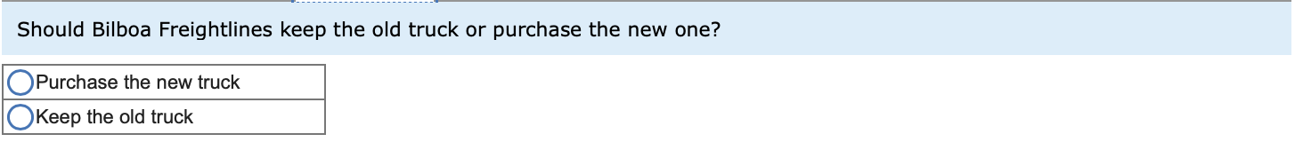 a new truck. The company has assembled the following information: New Truck