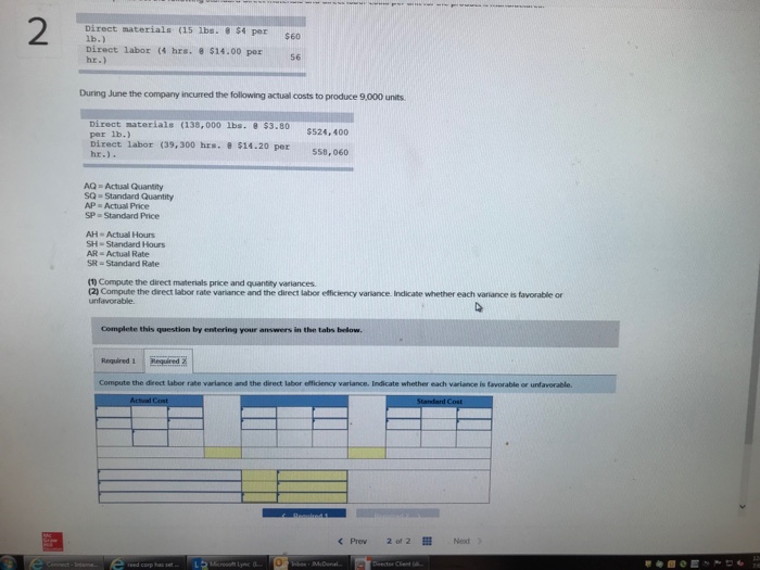 $4 PRr SEo $60 1b.) Direct labor (4 hrs.8 $14.00 per hr.)