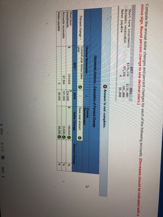  Compute the annual dollar changes and percent changes for each of