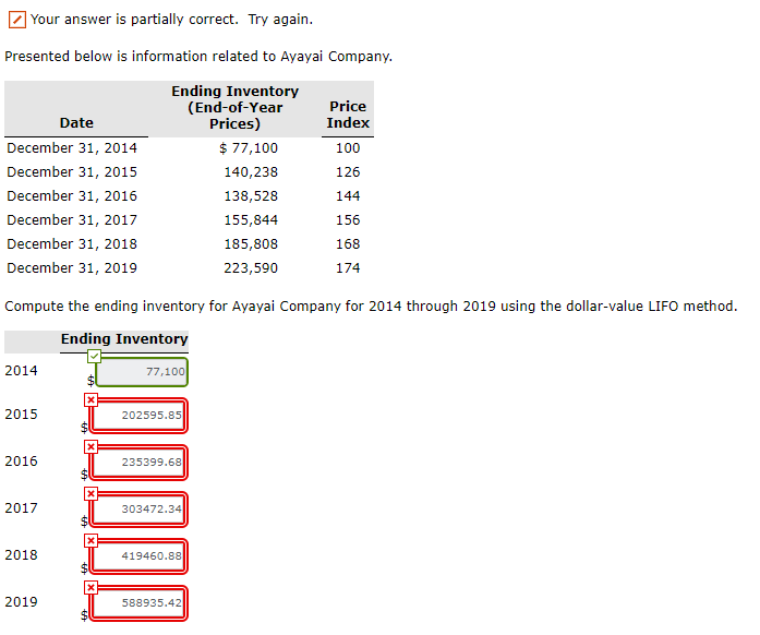  Your answer is partially correct. Try again Presented below is information