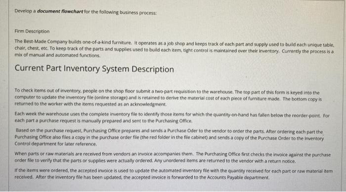 can you draw a document flowchart on paper for the following business