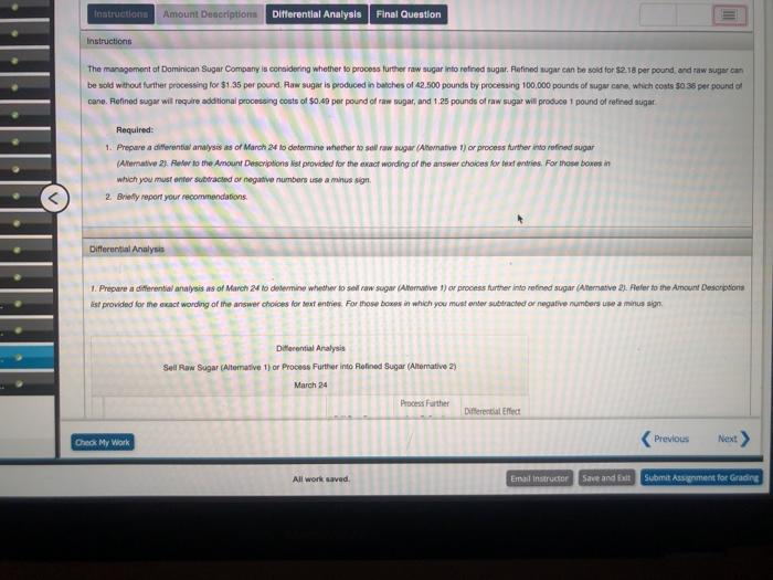 #14 Instruction Amount Description Differential Analysis Final Question Instructions The management at