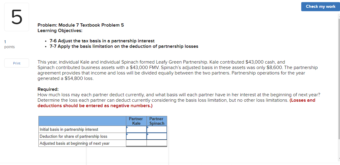  Problem: Module 7 Textbook Problem 5 Learning Objectives: - 7-6 Adjust