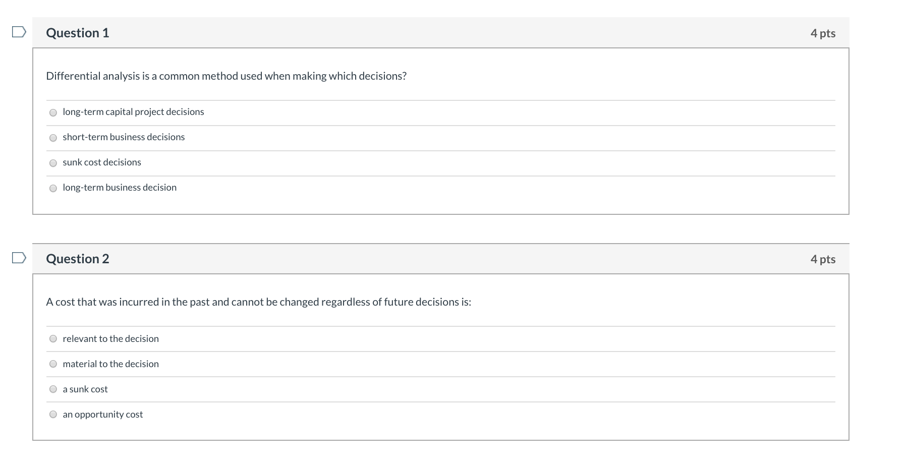  Question 1 4 pts Differential analysis is a common method used