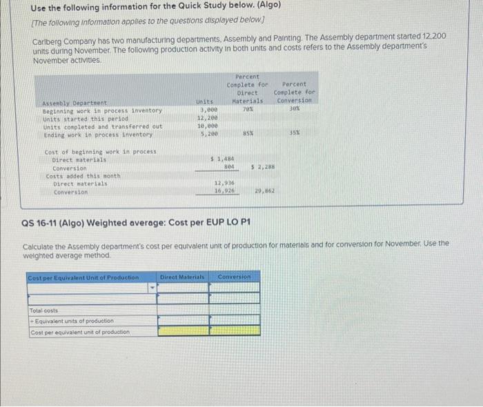  Use the following information for the Quick Study below. (Algo) [The