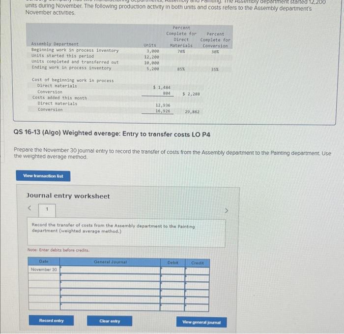 manufacturing departments. Assembly and Painting. The Assembly department started 12,200 units during