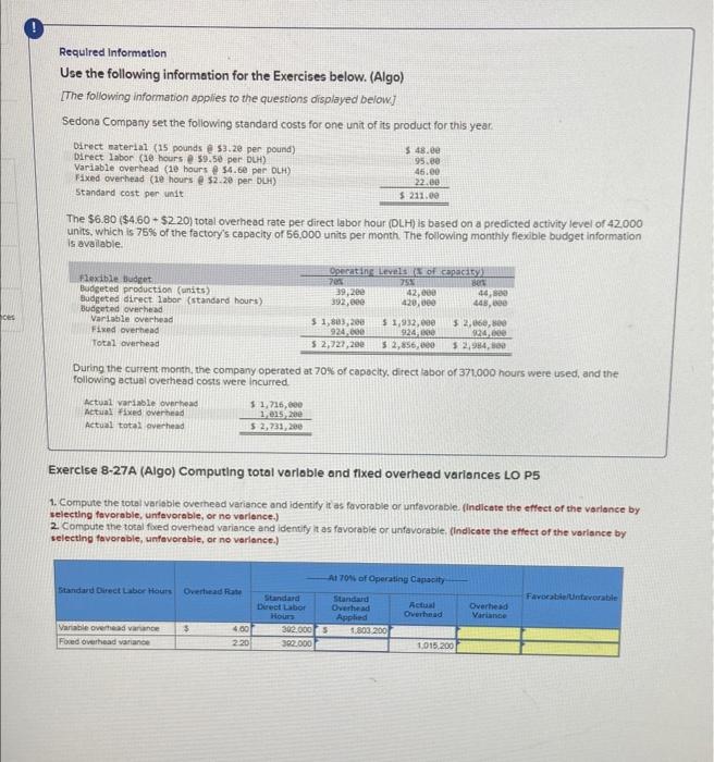  Requlred Information Use the following information for the Exercises below. (Algo)
