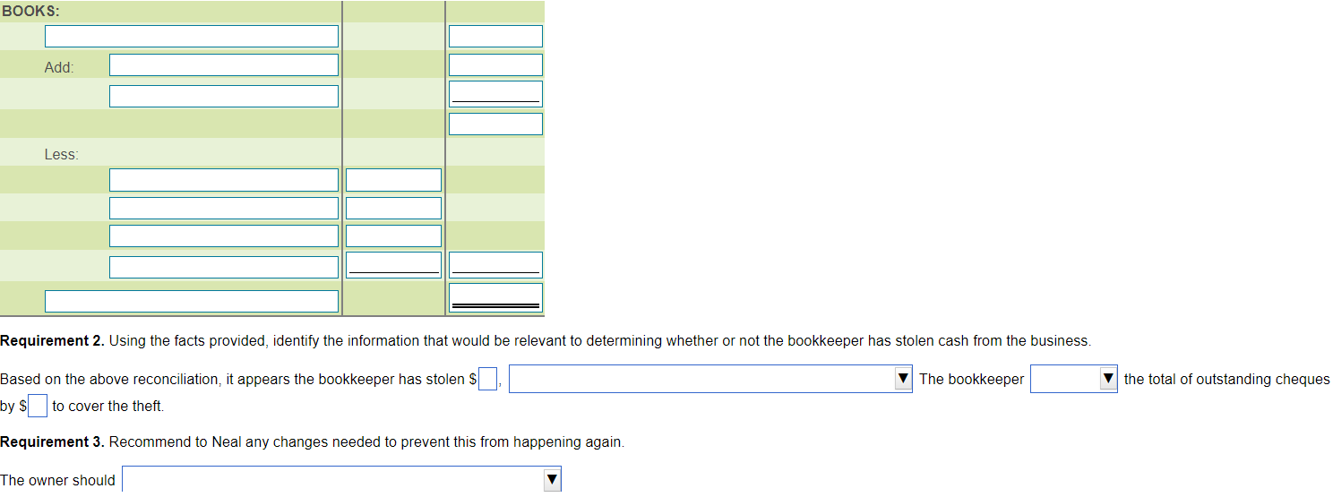 the bank reconciliation. There are no bank or book errors. Begin by