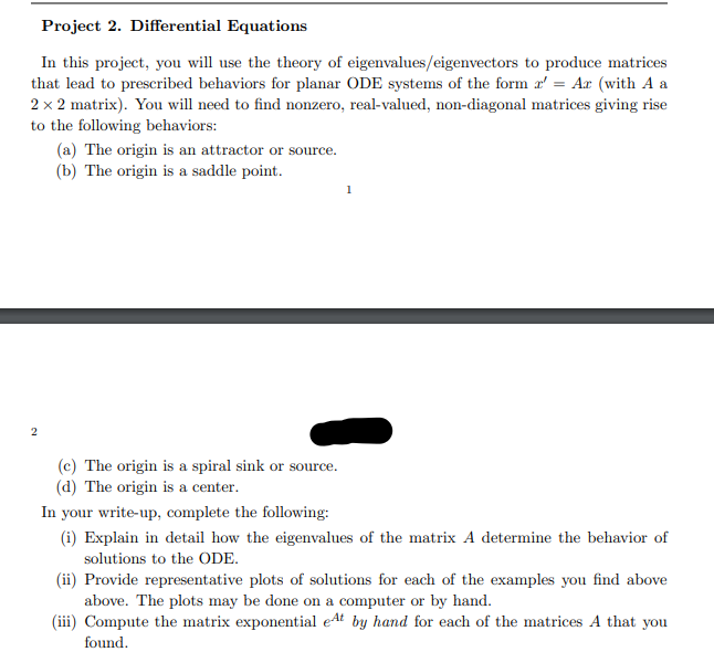  Project 2. Differential Equations In this project, you will use the