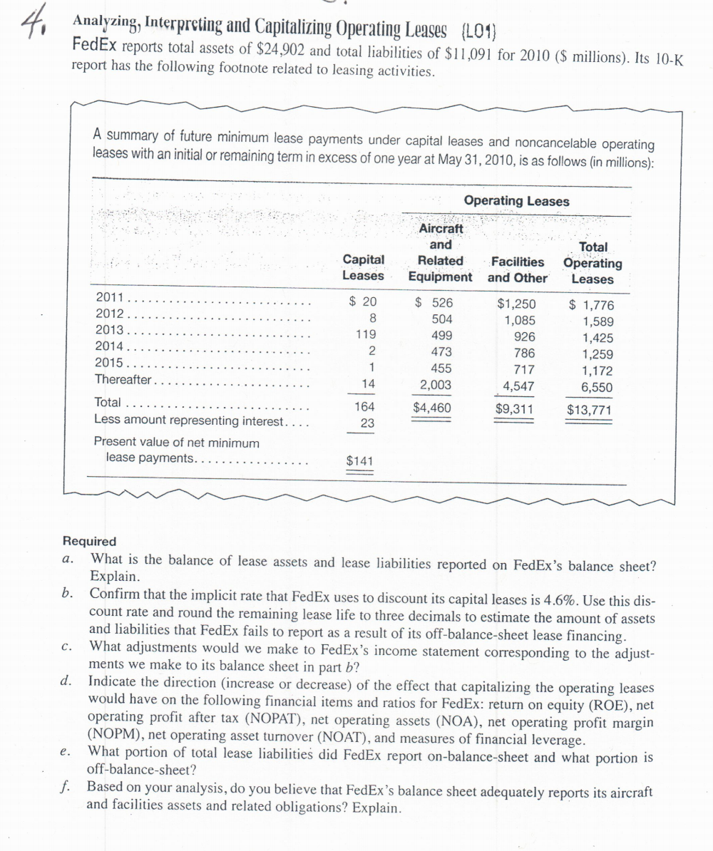 Analyzing, Interpreting and Capitalizing Operating Leases (L01} FedEx reports total assets