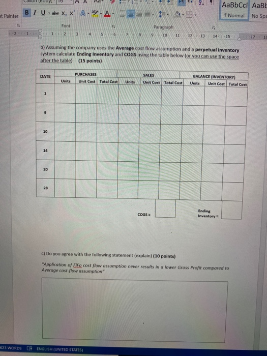 of 30 units at a cost of $2 per unit. Below you