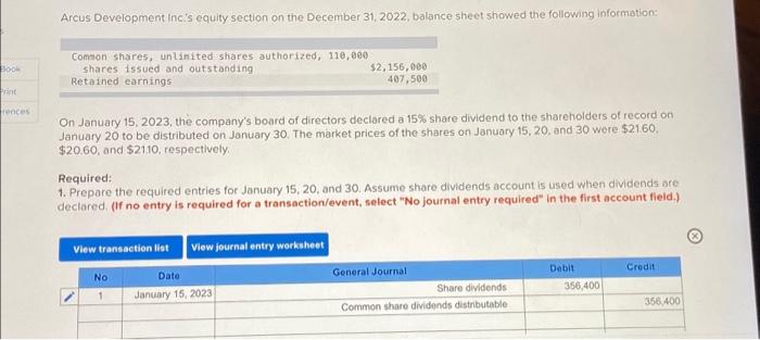  Book Print erences Arcus Development Inc.'s equity section on the December
