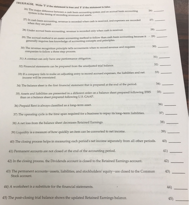  TRUE/FALSE. Write T if the statement is true and F if