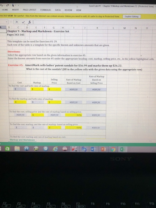  Exced Lab #1-Chapter 9 Markup and Markdown ( T) Protected Vewj-