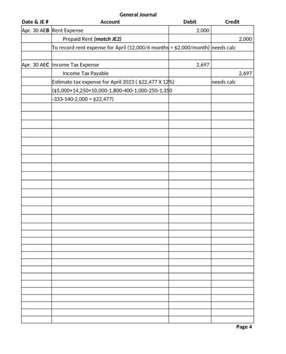 & \multirow[b]{2}{*}{ Cash } & & \\ \hline Apr. 1 JE1 &