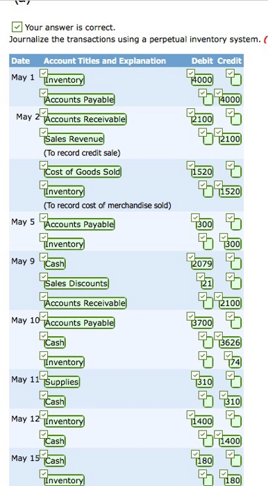 merchandising transactions in the month of May. At the beginning of May,