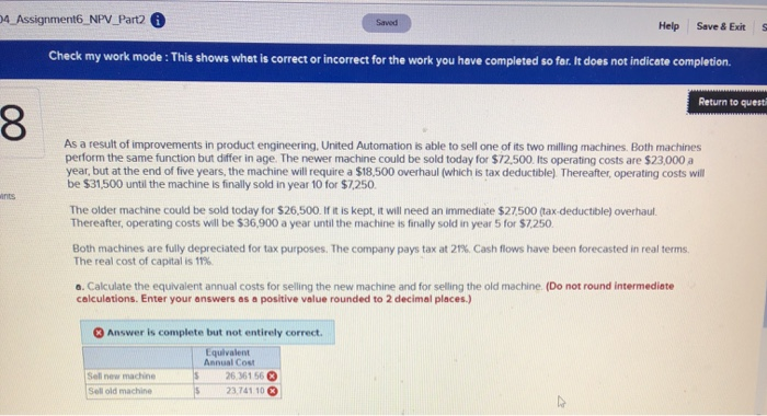  4 Assignment6_NPV_Part 6 Saved Help Save & Exit Check my work